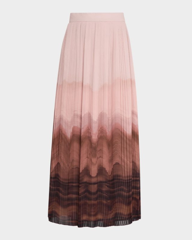 Pleated Ombre-Print Midi Skirt